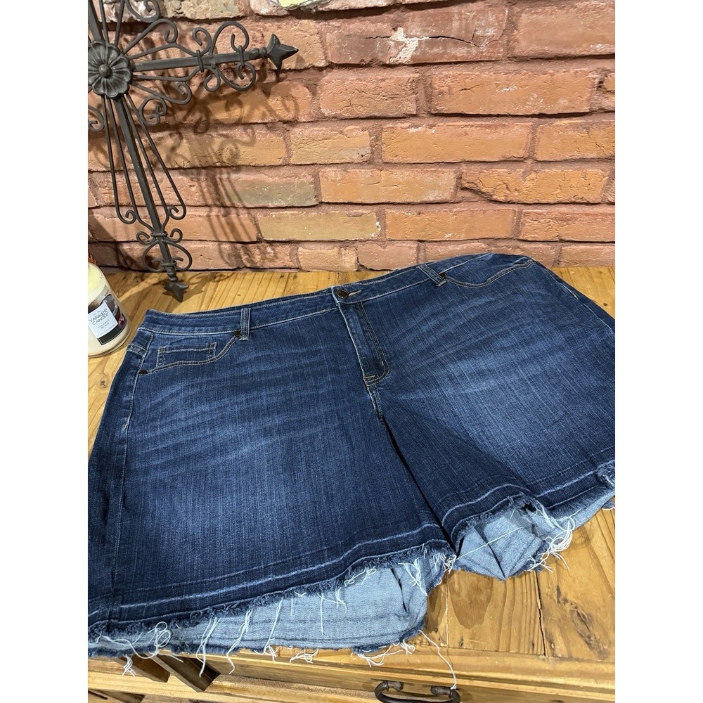 Lane Bryant Denim Shorts Womens 26 Dark Wash Frayed Hem Stretch Casual Summer